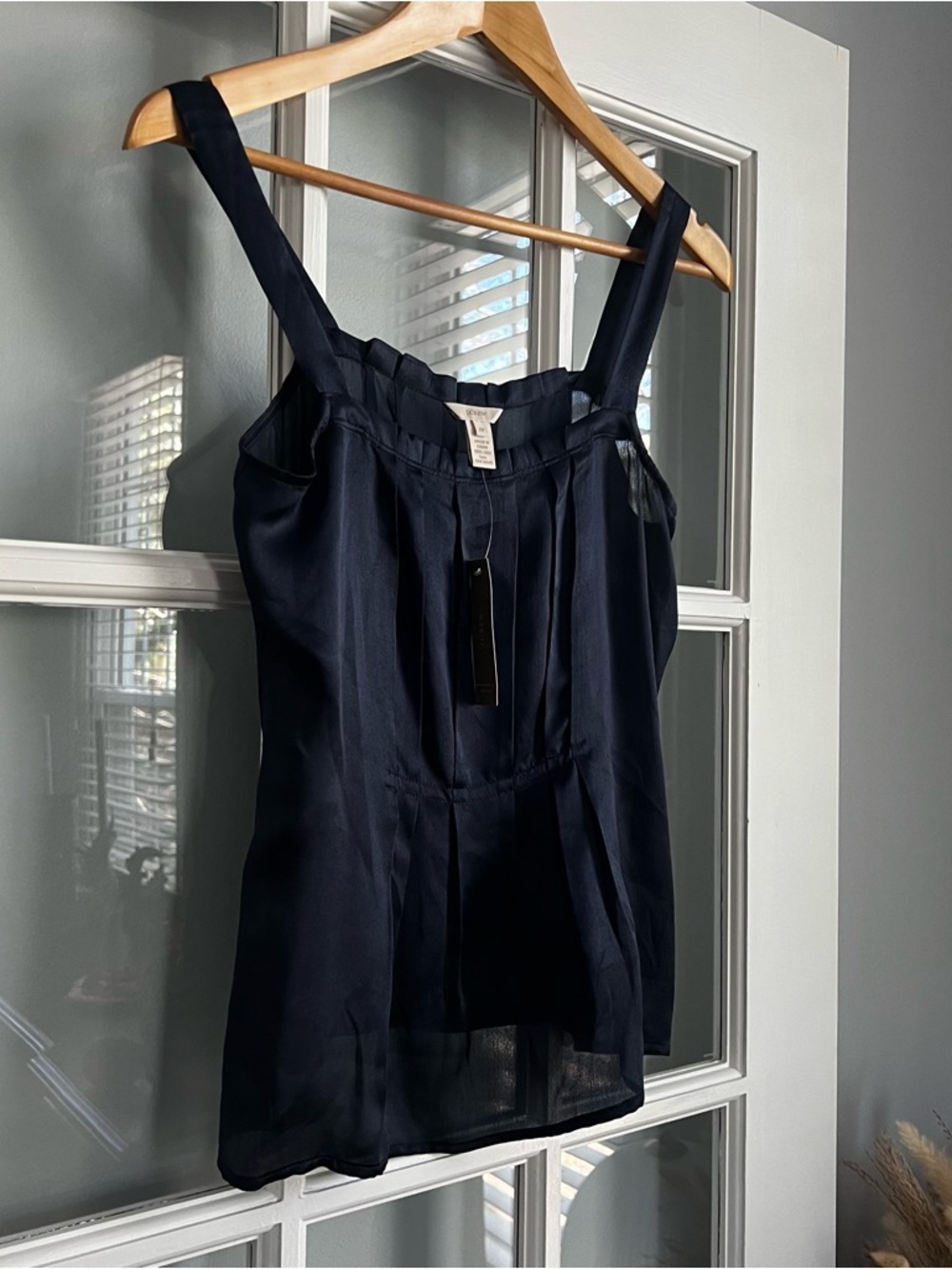 J. Crew Navy Silk Square-Neck Pleated Camisole - Picture 3 of 6